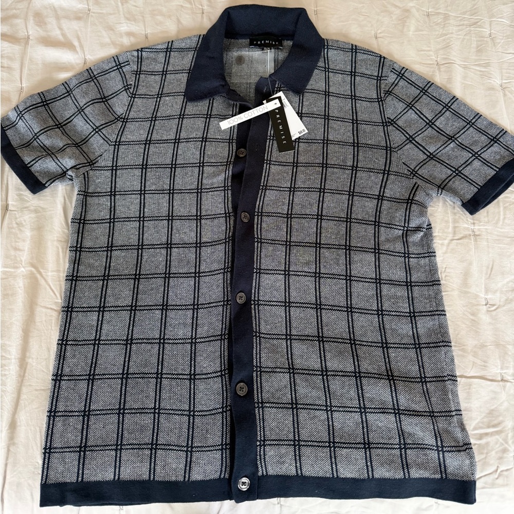 Premise Navy and Gray Short-Sleeve Button Polo
